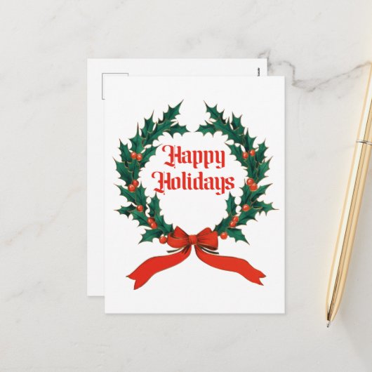 Prettige feestdagen Holly Kerstkrans (Voorkant / Achterkant in situ)