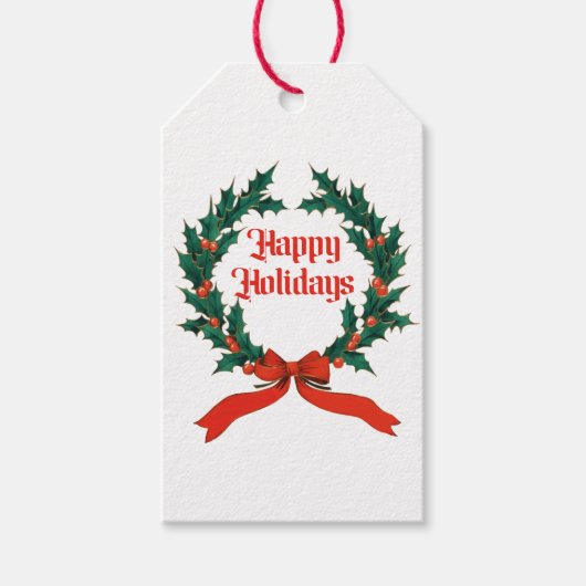 Prettige feestdagen  Holly Kerstkrans Cadeaulabel (Voorkant)