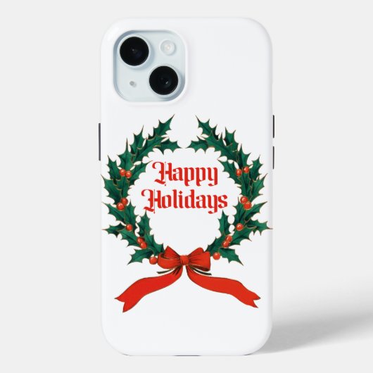 Prettige feestdagen Holly Kerstkrans Case-Mate iPhone Case (Achterkant)