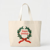 Prettige feestdagen Holly Kerstkrans Grote Tote Bag (Voorkant)
