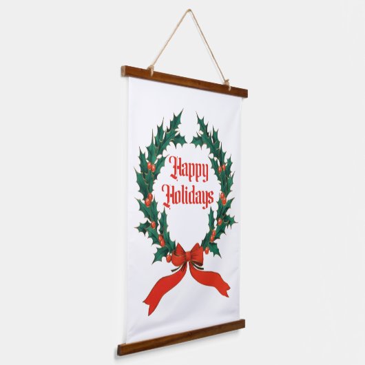 Prettige feestdagen Holly Kerstkrans Hangend Wandkleed (Gebogen)