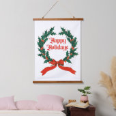 Prettige feestdagen Holly Kerstkrans Hangend Wandkleed (Slaapkamer)