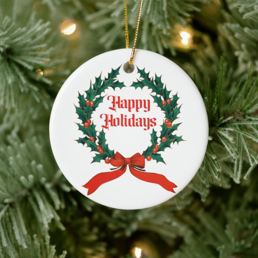 Prettige feestdagen Holly Kerstkrans Keramisch Ornament (Boom)