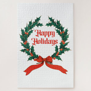 Prettige feestdagen Holly Kerstkrans Legpuzzel