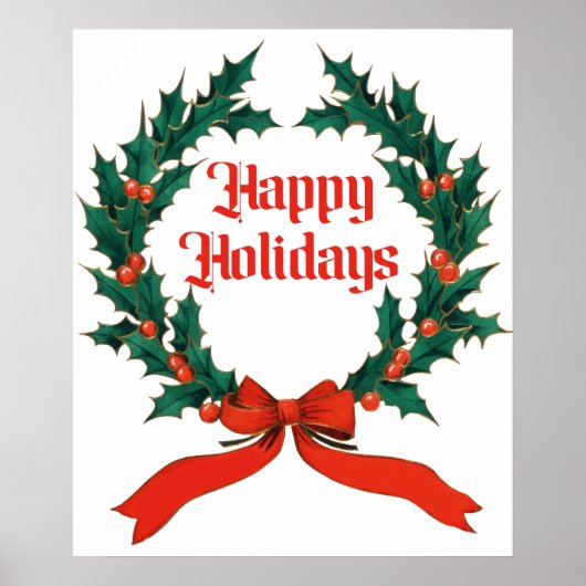 Prettige feestdagen Holly Kerstkrans Poster (Voorkant)