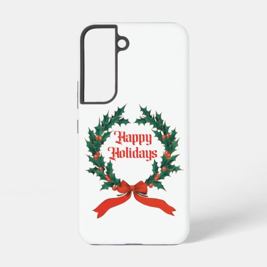 Prettige feestdagen Holly Kerstkrans Samsung Galaxy Hoesje (Achterkant)