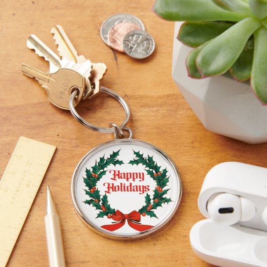 Prettige feestdagen  Holly Kerstkrans Sleutelhanger (Bureau)