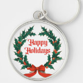 Prettige feestdagen  Holly Kerstkrans Sleutelhanger (Voorkant)