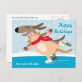 Prettige feestdagen Hond en kat schaatsen (Voorkant / Achterkant)