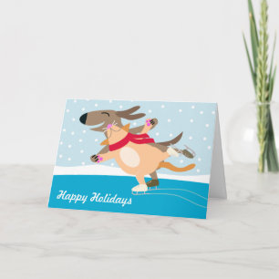 Prettige feestdagen Hond & Kat Schaatsen Kaart
