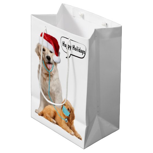 prettige feestdagen honden medium cadeauzakje (Voorkant Gekanteld)