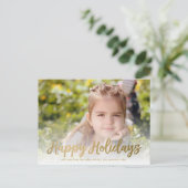 prettige feestdagen in Gold Script Photo Briefkaar Briefkaart (Staand voorkant)