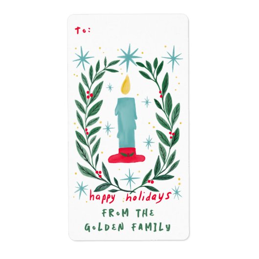 Prettige feestdagen kaars hand getekend op maat va etiket (Voorkant)