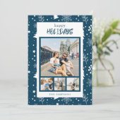 Prettige feestdagen Kaart Chic 4 foto collage blau (Staand voorkant)