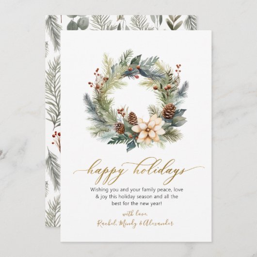 Prettige feestdagen Kaart Elegant Script Krans Gre (Voorkant / Achterkant)