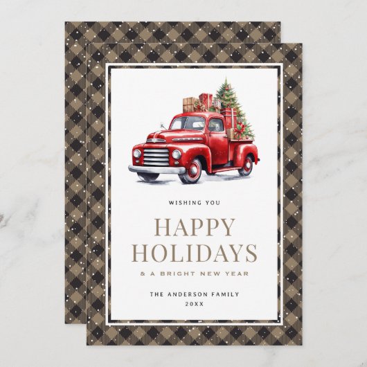 Prettige feestdagen Kaart Rode Vrachtwagen Kerstbo (Voorkant / Achterkant)