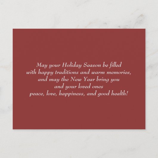 prettige feestdagen. Kaart winterscène (Achterkant)