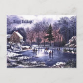 prettige feestdagen.  Kaart winterscène (Voorkant)