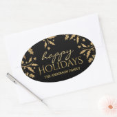 Prettige feestdagen Kerst Goud Holly Faux Folie Ovale Sticker (Envelop)