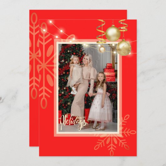 Prettige feestdagen Kerst, gouden sneeuwvlokken, r Bedankkaart (Voorkant / Achterkant)