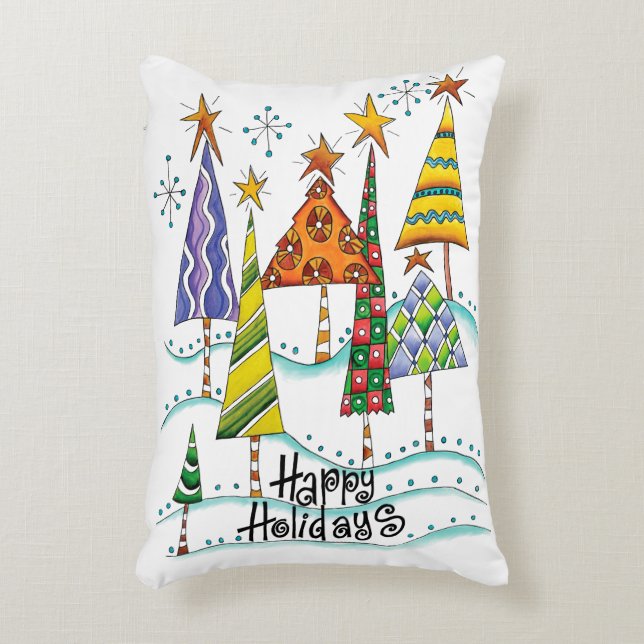 prettige feestdagen! kerstbomen met sterren accent kussen (Voorkant(Verticaal))