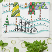 prettige feestdagen! kerstbomen met sterren theedoek (Gevouwen)