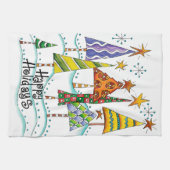 prettige feestdagen! kerstbomen met sterren theedoek (Horizontaal)