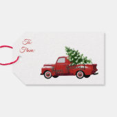 prettige feestdagen! kerstboom met rode vrachtwag cadeaulabel (Achterkant Horizontaal)