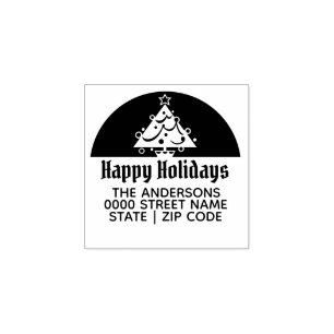 Prettige feestdagen kerstboomadres 	rubberstempel
