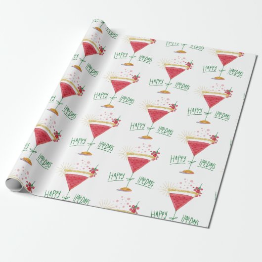 prettige feestdagen kerstcocktail cadeaupapier (Uitgerold)