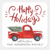 prettige feestdagen |  kerstfeest met rode vrachtw vierkante sticker (Voorkant)