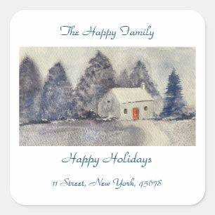 prettige feestdagen kerstfeestdag — Snowy Cottage Vierkante Sticker