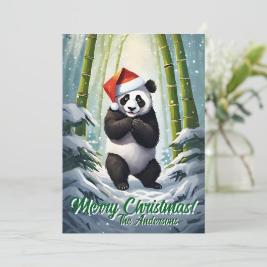 Prettige feestdagen Kerstmis 7 panda, Kaart (Staand voorkant)