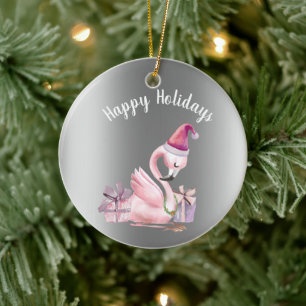 Prettige Feestdagen Kerstmis Flamingo tropisch Keramisch Ornament