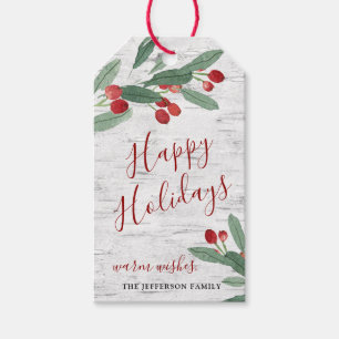 Prettige feestdagen Kerstmis Holly Rustic Cadeaulabel
