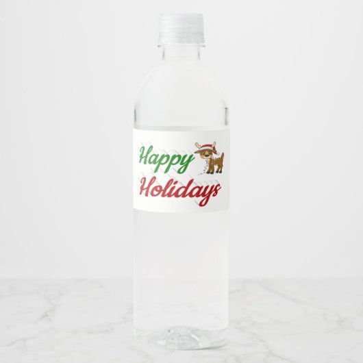 prettige feestdagen kerstmis met rendierscript waterfles etiket (Voorkant)