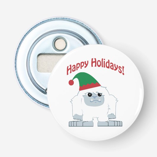 prettige feestdagen! Kerstmis Yeti Button Flesopener (Voorkant)
