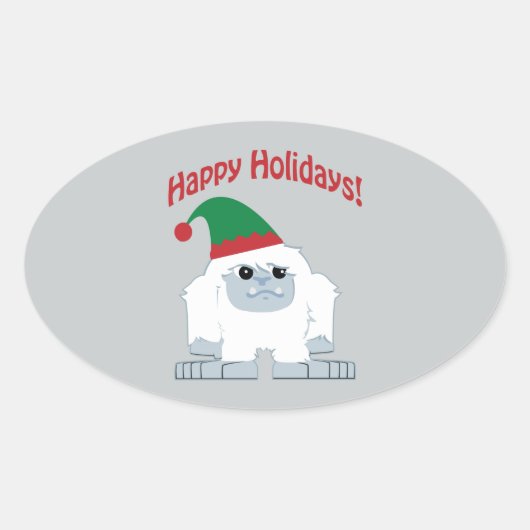 prettige feestdagen! Kerstmis Yeti Ovale Sticker (Voorkant)