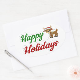 prettige feestdagen kerstscript Reindeer Ovale Sticker