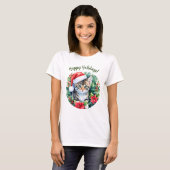 Prettige feestdagen Kitten in Santa Hat T-shirt (Voorkant volledig)