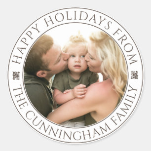 Prettige feestdagen Klassiek   Aangepaste foto Ronde Sticker