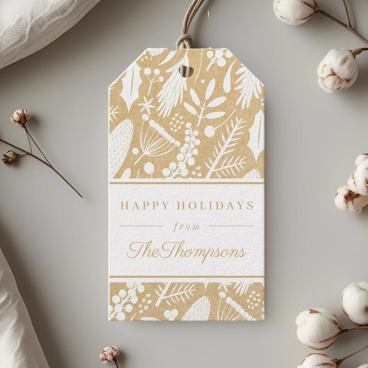 Prettige feestdagen Klassiek Beige Kerstblad Cadeaulabel