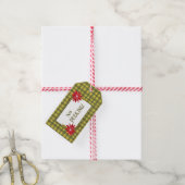 Prettige feestdagen Klassieke Groene Gingham Poins Cadeaulabel (Met Touw)