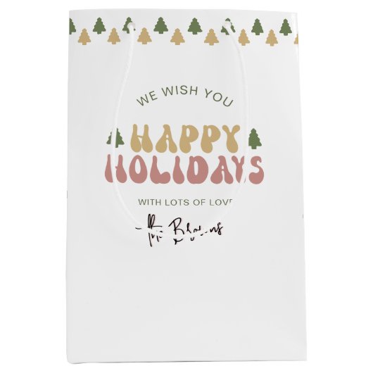 Prettige feestdagen Kleurrijke Retro Fun Naam Medium Cadeauzakje (Voorkant)