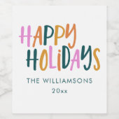 Prettige feestdagen Kleurrijke Typografie Geperson Wijn Etiket (Enkel label)