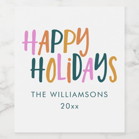 Prettige feestdagen Kleurrijke Typografie Geperson Wijn Etiket (Enkel label)