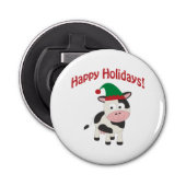 prettige feestdagen! Koe Elf Button Flesopener (Voorkant)