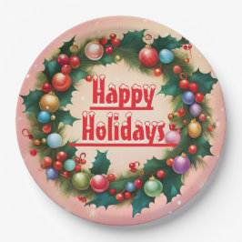 Prettige feestdagen Krans Kleurrijke Kerstsneeuw Papieren Bordje