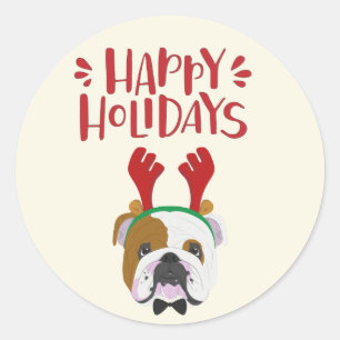 prettige feestdagen - Kute English Bulldog Kerstmi Ronde Sticker
