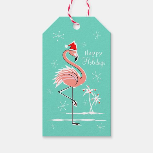 Prettige feestdagen label Kerstmis Flamingo Cadeaulabel (Voorkant)